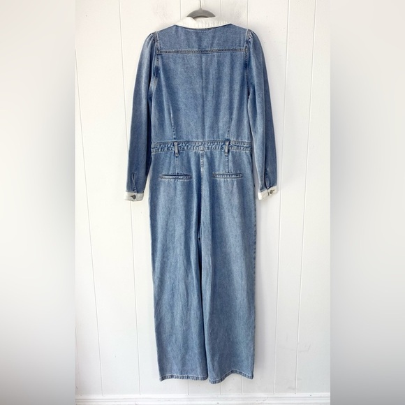 Polagram Denim Jumsuit Light Wash V-neck Collared Corduroy Sz L Straight Leg - Picture 16 of 16